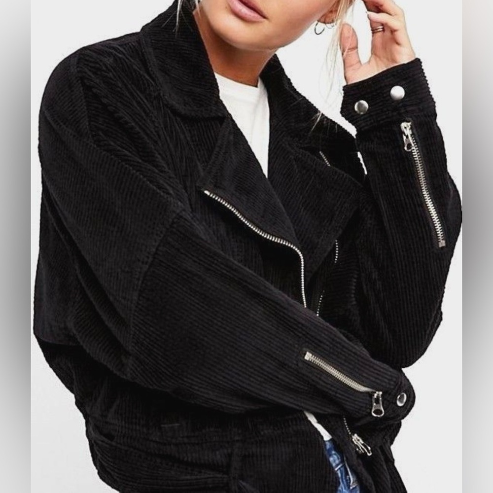 Free People Jacket Women XS Corduroy Biker Coat Slouch Dolman Moto Core
